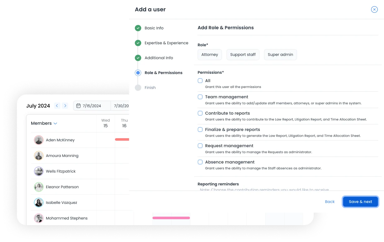 إضافة مستخدم في ReportsVault مع إعدادات الدور والأذونات