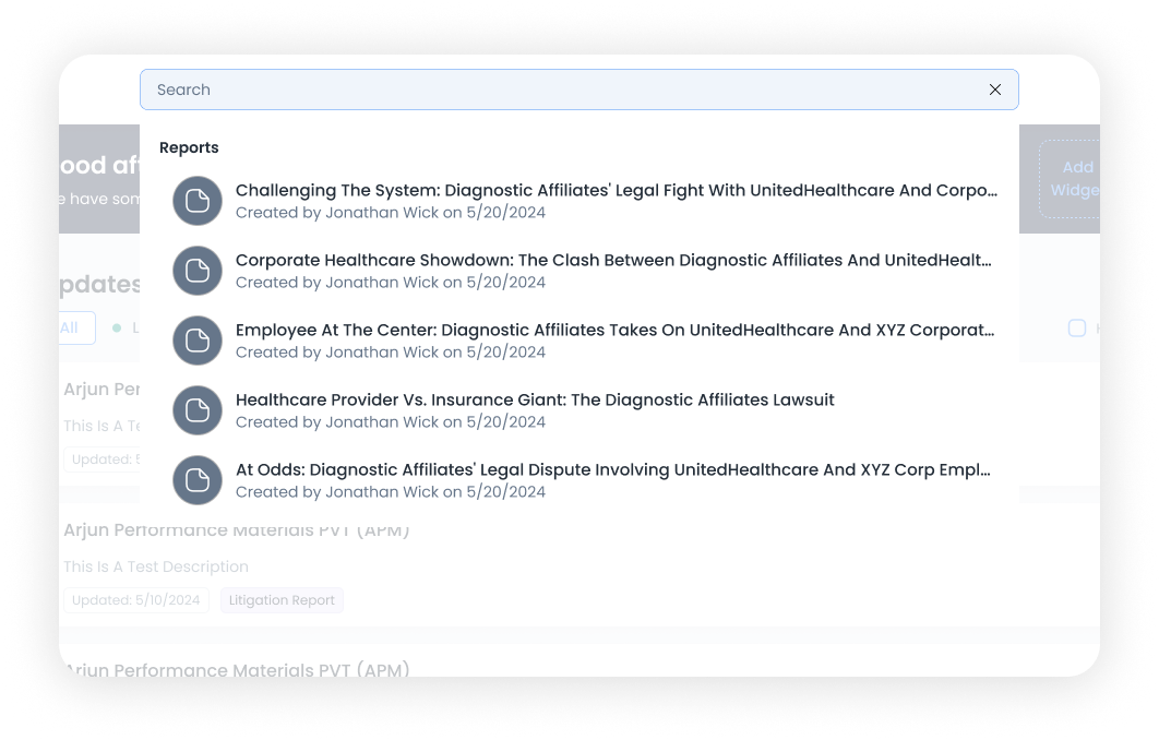 ReportsVault universal search